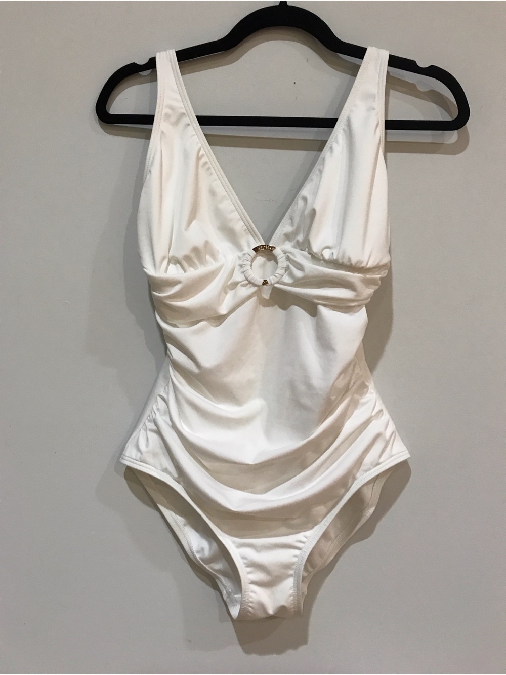 MICHAEL Michael Kors Cream One-Piece Swimsuit with Gold Ring Detail
